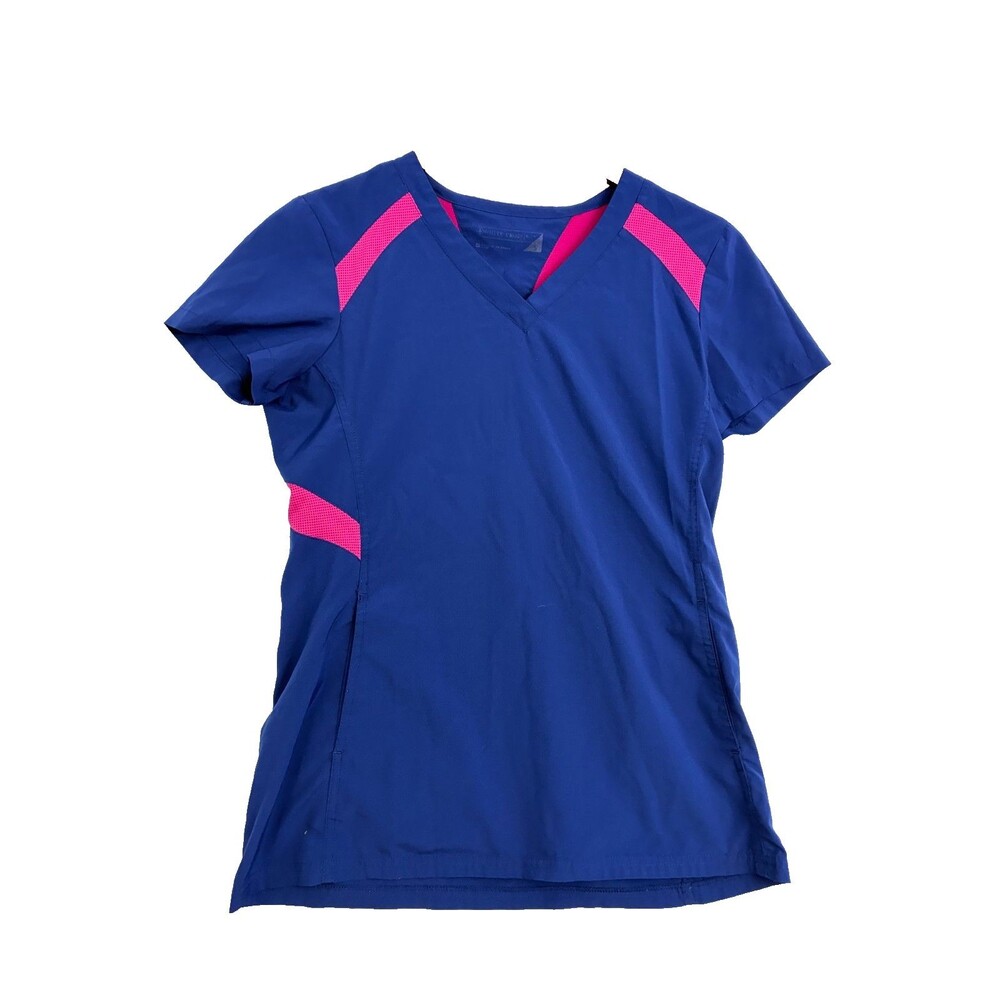 Spirit Scrubs Womens Blue Pink V Neck Medical Scrub Top Size S